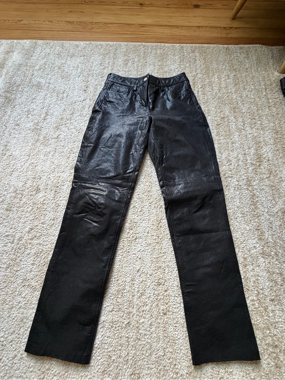 J. Crew Black Straight 100% Lamb Leather Pants